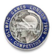 London 1908 Olympic Games competitor's badge, by Vaughton of Birmingham, silvered bronze & enamel,