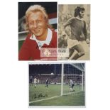 A group of three signed pictures of the Manchester United 'Holy Trinity' George Best,