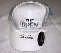 A trio of signed Open Championship golf caps, "The Open” white caps signed by three former winners,