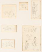 A group of six pencil sketches of polo action dated 1900, two bearing indistinct signatures,