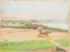 A watercolour of a polo match in the manner of Sir Alfred James Munnings (1878-1959),