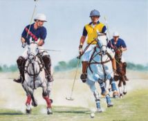 Maria Edith Wellborn (Italian), Polo players on horseback chasing the ball, oil on canvas,