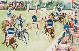 A watercolour of a polo match at Deauvil