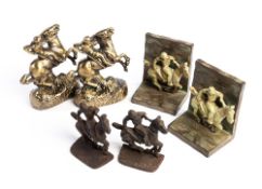 A pair of painted bronze Polo bookends, each modelled as a polo player on horseback,