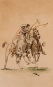 Sidney Clapham Polo players, four pen, ink and wash on paper, each signed lower right margin,