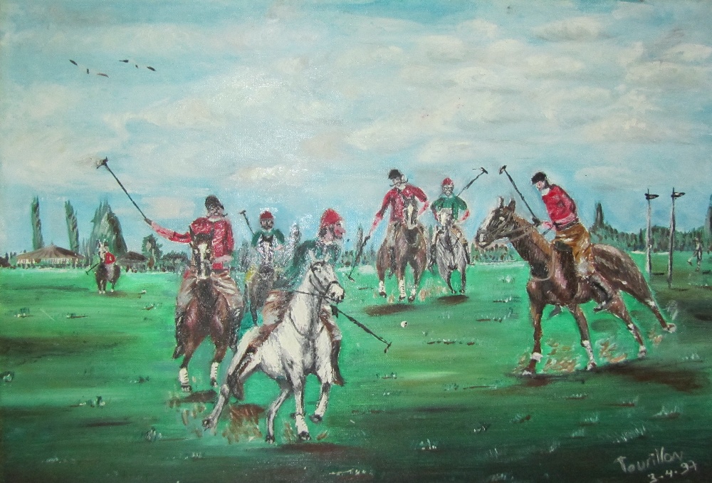 Dale Wilson (American) polo players, watercolour on artists board, signed lower right margin, - Image 2 of 6