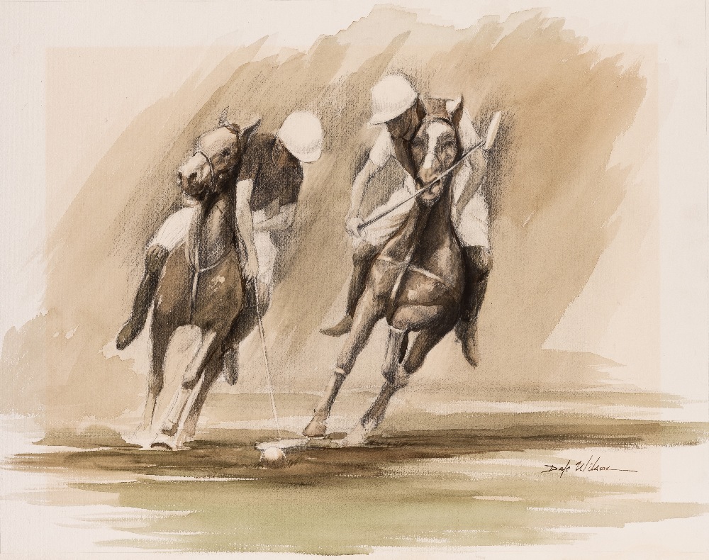 Dale Wilson (American) polo players, watercolour on artists board, signed lower right margin,