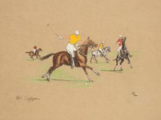 An American School drawing of a polo match, indistinctly signed, pencil, wash,