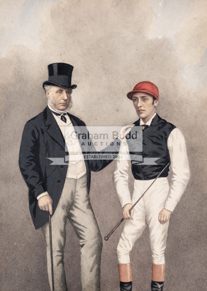 A Victorian colour print of the jockey Fred Archer and trainer Mathew [sic] Dawson,