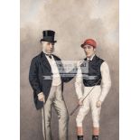 A Victorian colour print of the jockey Fred Archer and trainer Mathew [sic] Dawson,
