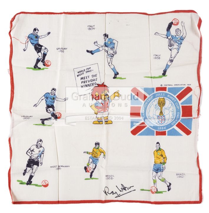 Ray Wilson signed 1966 World Cup souvenir handkerchief,