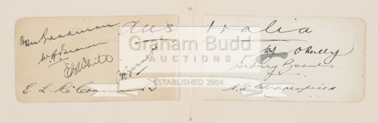 Cricket, Australia, 1938 Tour to England, two small album pages signed by Bradman, Brown, White,