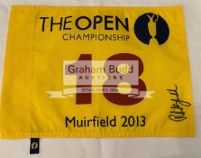 Phil Mickelson (USA) 2013 Open winner signed Muirfield pin flag, 2013 Open flag (Murfield).