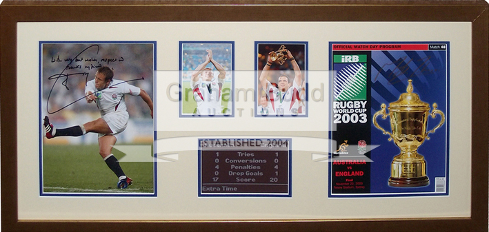 England 2003 Rugby World Cup Winners Display double-signed by Martin Johnson and Jonny Wilkinson,