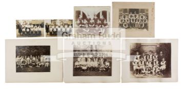 Six vintage photographs of field hockey teams, including a colonial scene for Bhagalpur v Monghyr,
