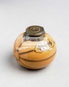 A Victorian gentleman's ceramic inkwell modelled and decorated as a leather panelled rugby ball,