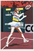 A colourful & decorative poster design featuring a lady tennis player,