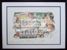 Leeds United 1972 FA Cup winners signed and framed commemorative print, measuring 54.5 by 63.5cm.