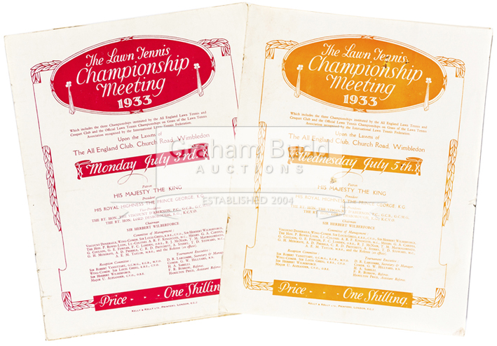1933 Wimbledon programmes for Tuesday 27th June and 3rd & 5th July,