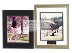 A group of four signed photographs of champion golfers, comprising Arnold Palmer,