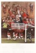 "Treble Winners" an autographed Manchester United limited edition print, artwork by Stephen Doig,