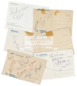 A group of six 1960s airline postcards signed by footballers including Pele and the Brazilian