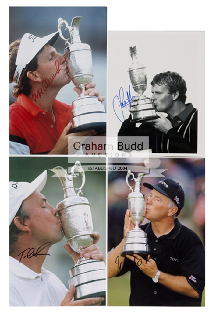 Twelve signed photographs of Open Golf winners, comprising a mix of 12 by 8in. and 10 by 8in.