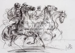 Vineta Sayer (British, contemporary) BEFORE THE START signed & dated 2009, original pencil drawing,