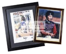 Framed print of Lester Piggott with personalised dedication from the jockey to Alan Ball on the