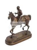 E. Loiseau FRED ARCHER - IROQUOIS signed & titled, bronze racehorse & jockey group, 30 by 26cm.