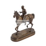 E. Loiseau FRED ARCHER - IROQUOIS signed & titled, bronze racehorse & jockey group, 30 by 26cm.