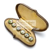 A cased set of six Golfing waistcoat buttons, circa 1900,