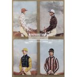 Eight Jockey Club Limited edition prints of famous jockeys including Boyer, Robinson, Chifney,