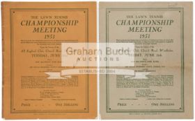 1931 Wimbledon programmes Tuesday June 23rd and Friday June 26th sold together with two signed b &