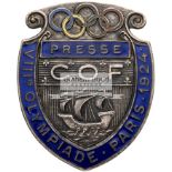 1924 Paris Olympic Games Official Press Badge,