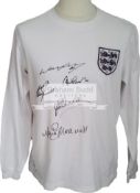 England retro home shirt signed by five of the nation's all-time top goalscorers, Wayne Rooney,