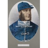 A set of six 19th century lithographs of famous jockeys of the day featuring Fred Archer,