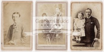 A trio of Victorian cabinet cards/cartes-de-visites of the jockey Fred Archer,