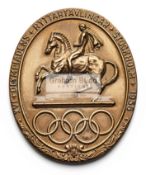 Stockholm 1956 Equestrian Olympic Games participant's medal, gilt-bronze, oval, designed by J.