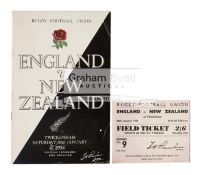 A signed Rugby Football Union England v New Zealand match programme,