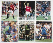 A group of six photographs signed by overseas stars of the Premier League, comprising Eric Cantona,