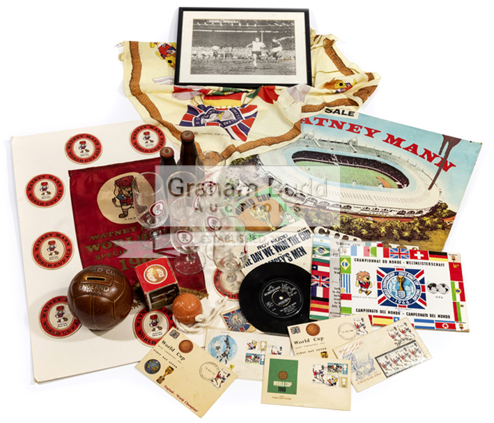 A collection of 1966 World Cup memorabilia, comprising Watneys World Cup Ale poster,