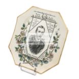 Victorian Staffordshire plate commemorating the jockey Fred Archer circa 1886, octagonal,