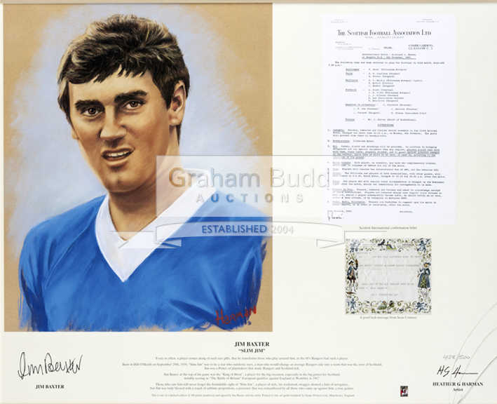 Jim Baxter signed limited edition print, titled "Slim Jim",