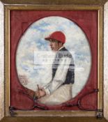 A Victorian oil sketch of the jockey Fred Archer by an unknown hand, oil on canvas, inscribed F.