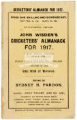 John Wisden's Cricketers' Almanacks for 1917, bound in paper wrapper, good condition,