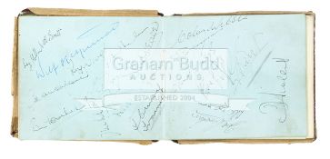 1957 Autograph book with Manchester United Busby Babes signatures, collected over four pages,