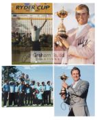 Nine signed photographs of Ryder Cup golfers, Comprising a mix of 12 by 8in. and 10 by 8in.