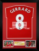 Liverpool Steven Gerrard signed and framed shirt, with COA & photo proof, 84 by 58.5cm.