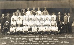 A postcard with photographic portrait of the Tottenham Hotspur team in season 1910/11 including a